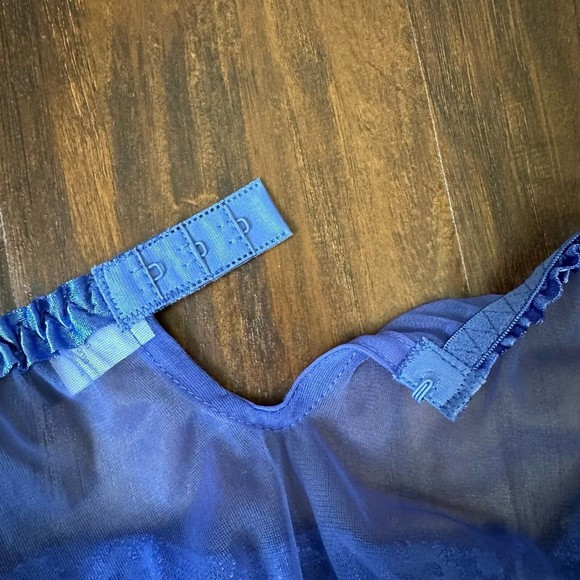 VINTAGE FREDERICKS OF HOLLYWOOD Lace See-Through Babydoll Chemise Slip Blue - Picture 7 of 10